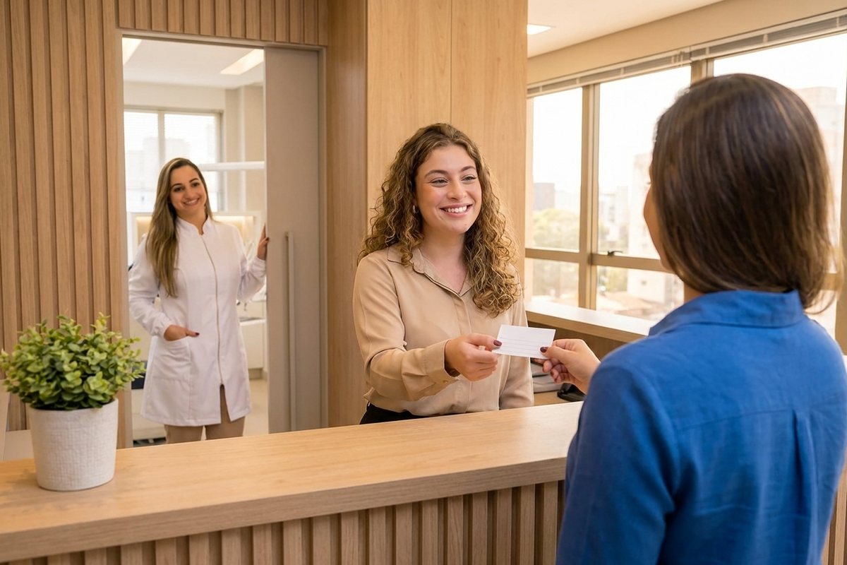 Fachada e recepção da Andréia Castro Odontologia, clínica odontológica em São Caetano do Sul, na Av. Goiás